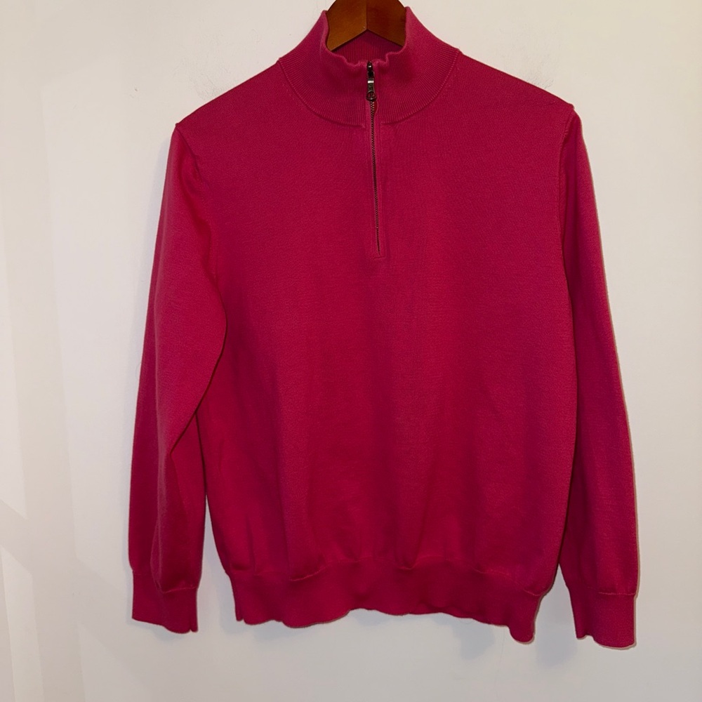 Brooks Brothers Supima Cotton Quarter Zip Sweater Pullover Pink Raspberry L